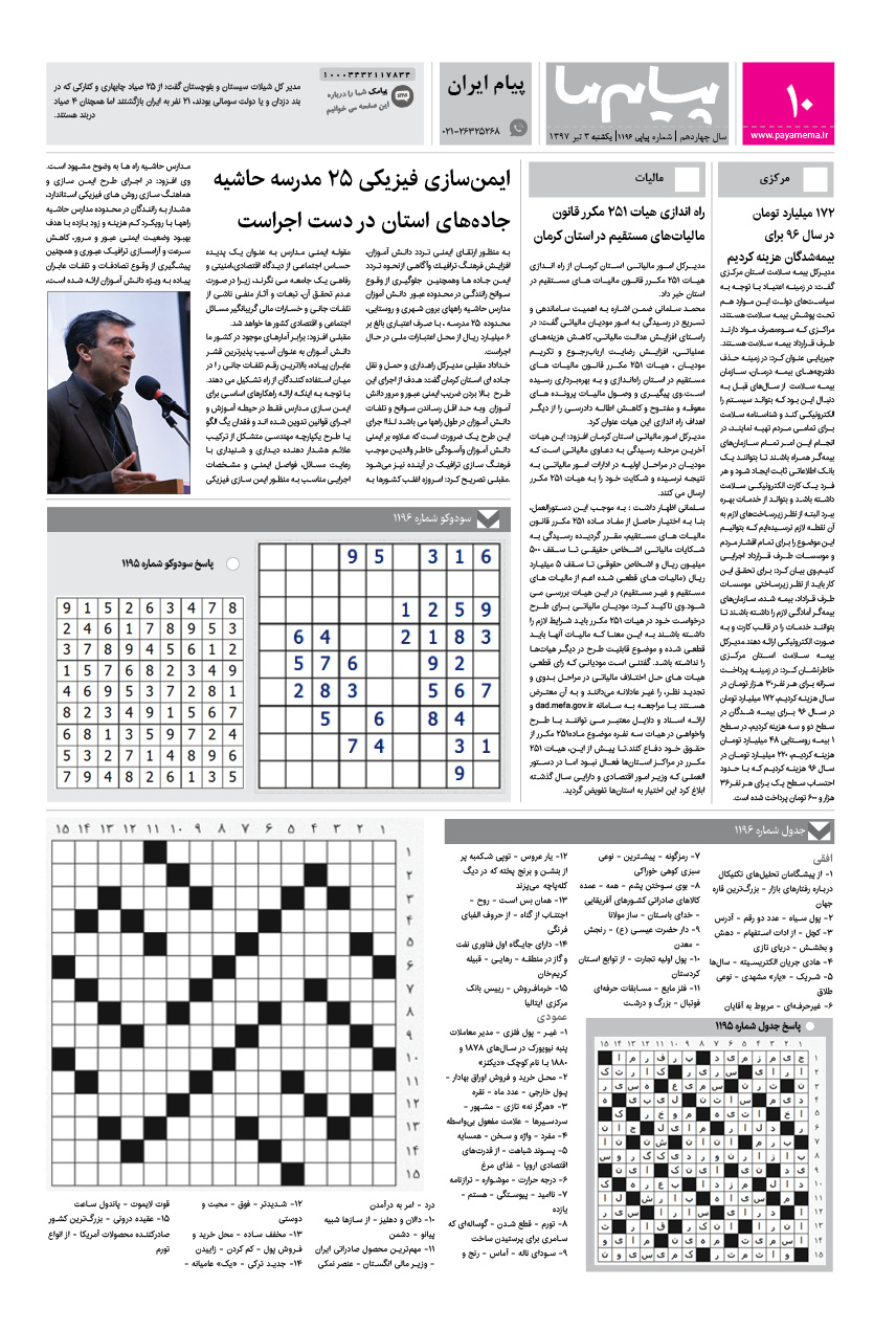 صفحه پیام ایران شماره 1196 روزنامه پیام ما
