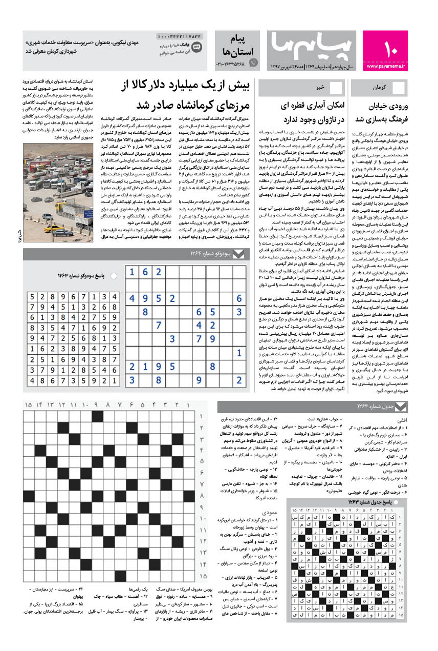 صفحه پیام استان‌ها شماره 1264 روزنامه پیام ما
