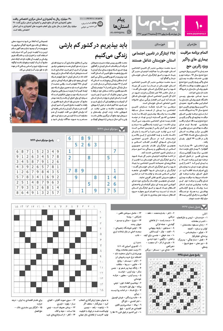 صفحه پیام استان‌ها شماره 1267 روزنامه پیام ما
