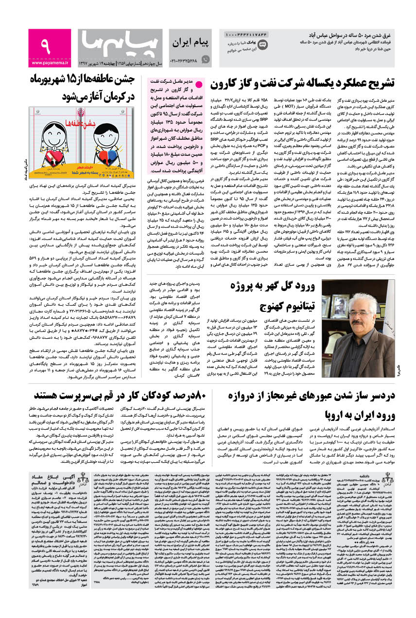صفحه پیام ایران شماره 1256 روزنامه پیام ما