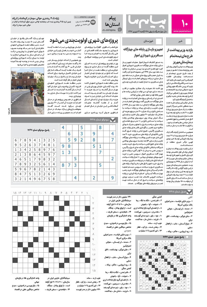 صفحه پیام استان‌ها شماره 1268 روزنامه پیام ما