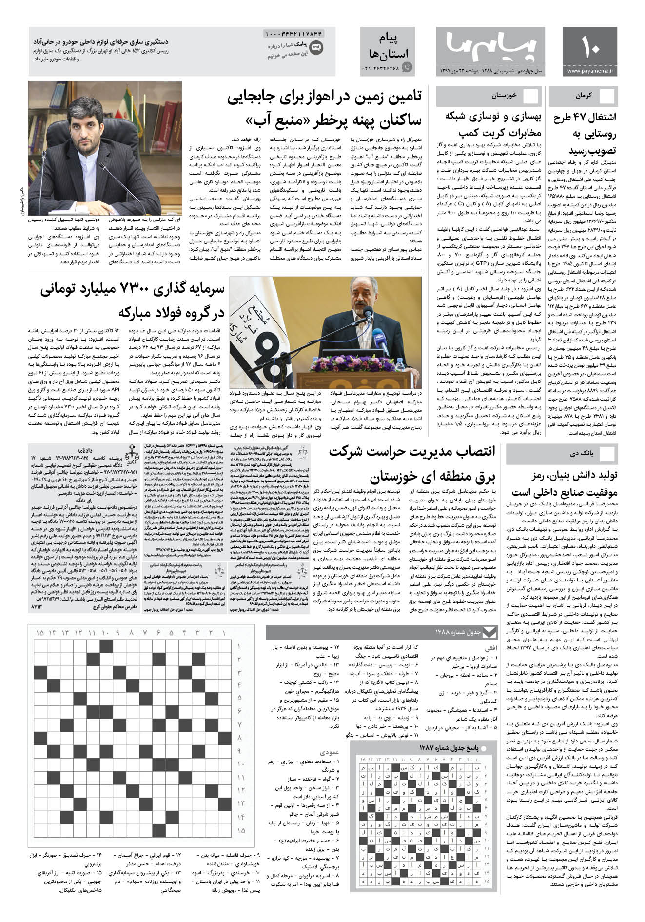 صفحه پیام استان ها شماره 1288 روزنامه پیام ما