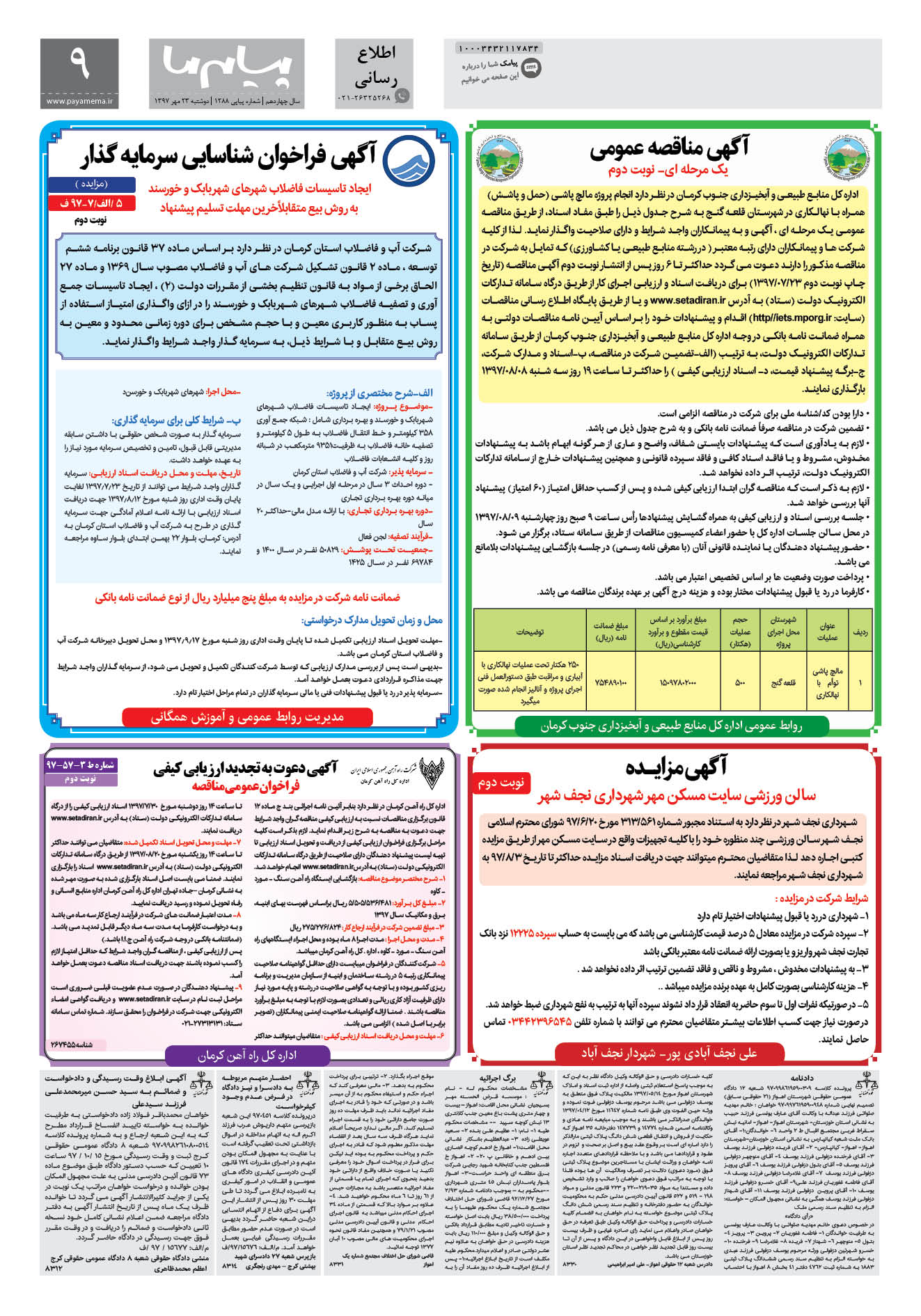 صفحه اطلاع رسانی شماره 1288 روزنامه پیام ما