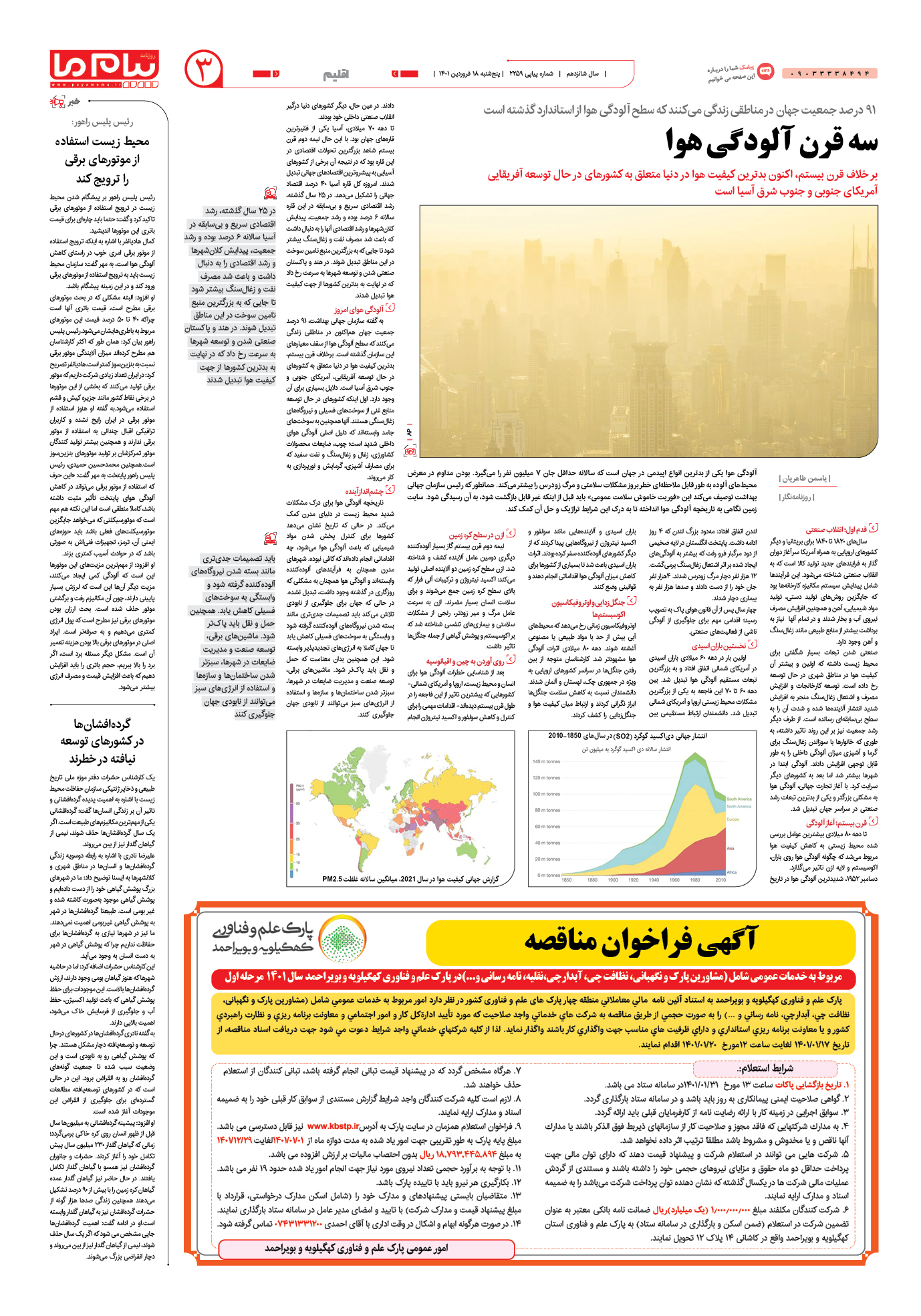 صفحه اقلیم شماره 2259 روزنامه پیام ما
