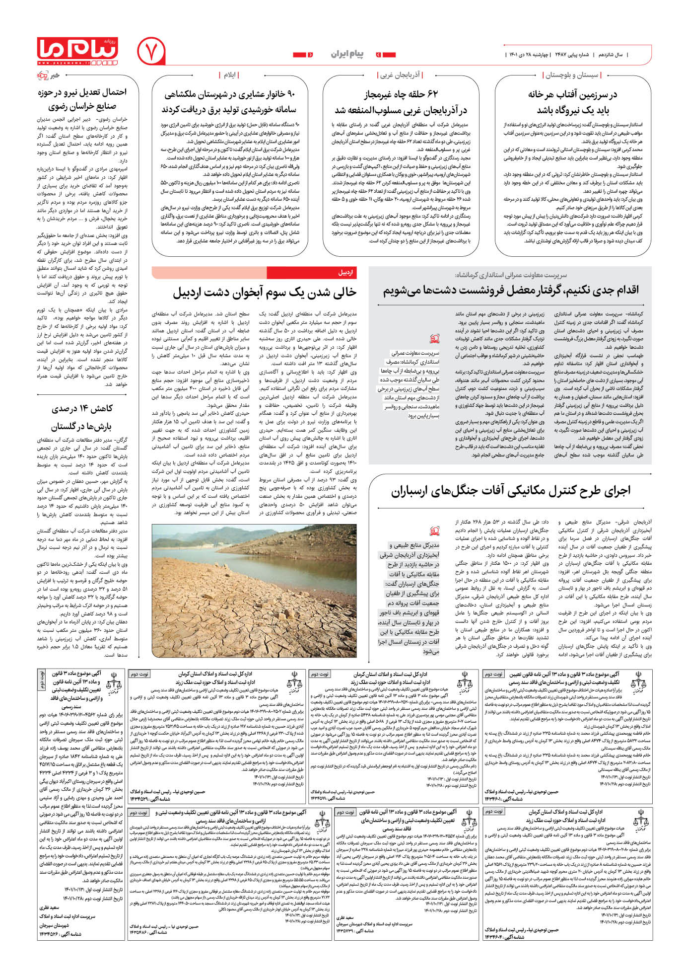 صفحه پیام ایران شماره 2487 روزنامه پیام ما