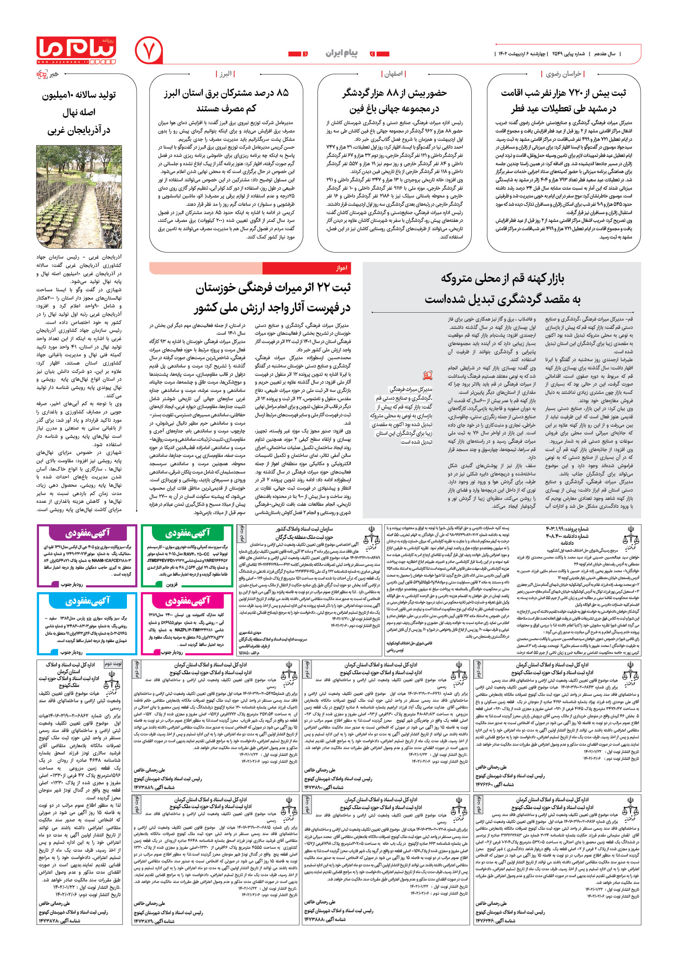صفحه پیام ایران شماره 2549 روزنامه پیام ما
