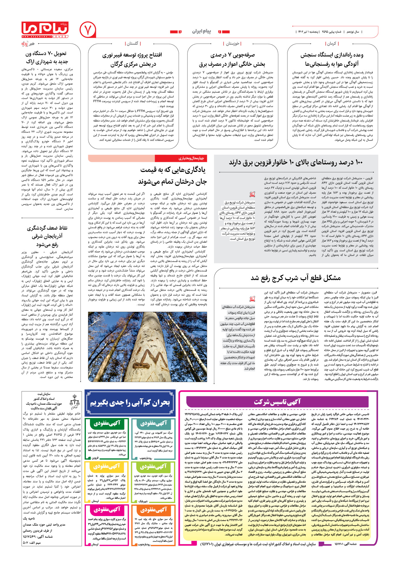 صفحه پیام ایران شماره 2595 روزنامه پیام ما