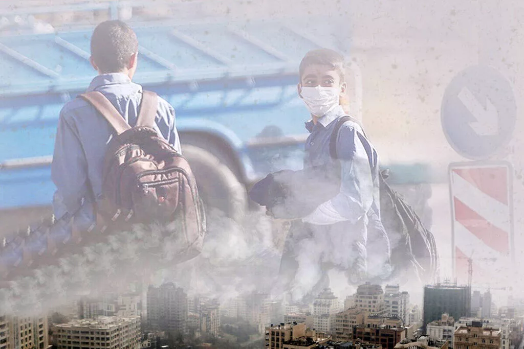 دانش آموزان خوزستانی در اوج آلودگی هوا سرکلاس درس نشستند