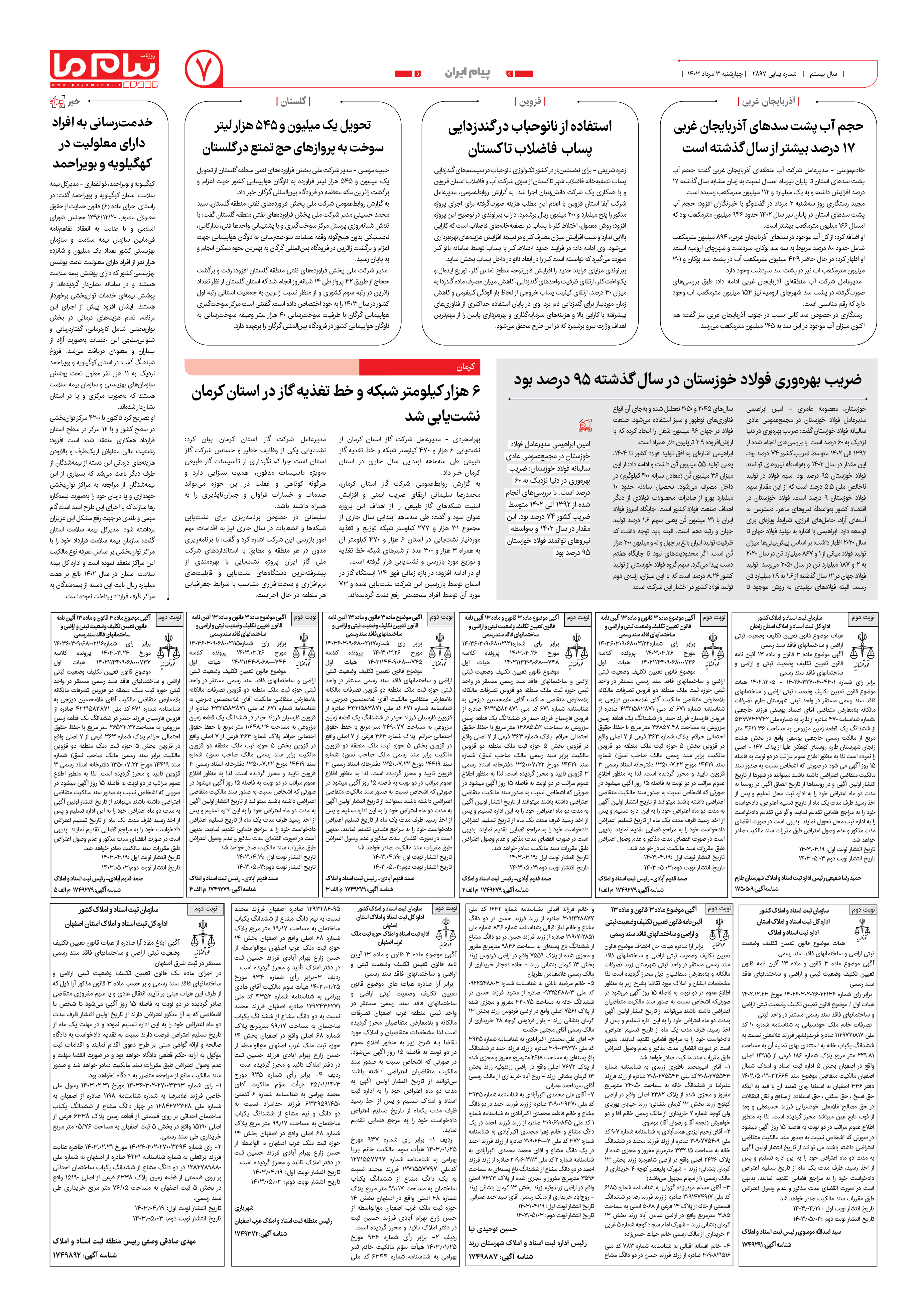 صفحه ۷ شماره ۲۸۹۶ روزنامه پیام ما