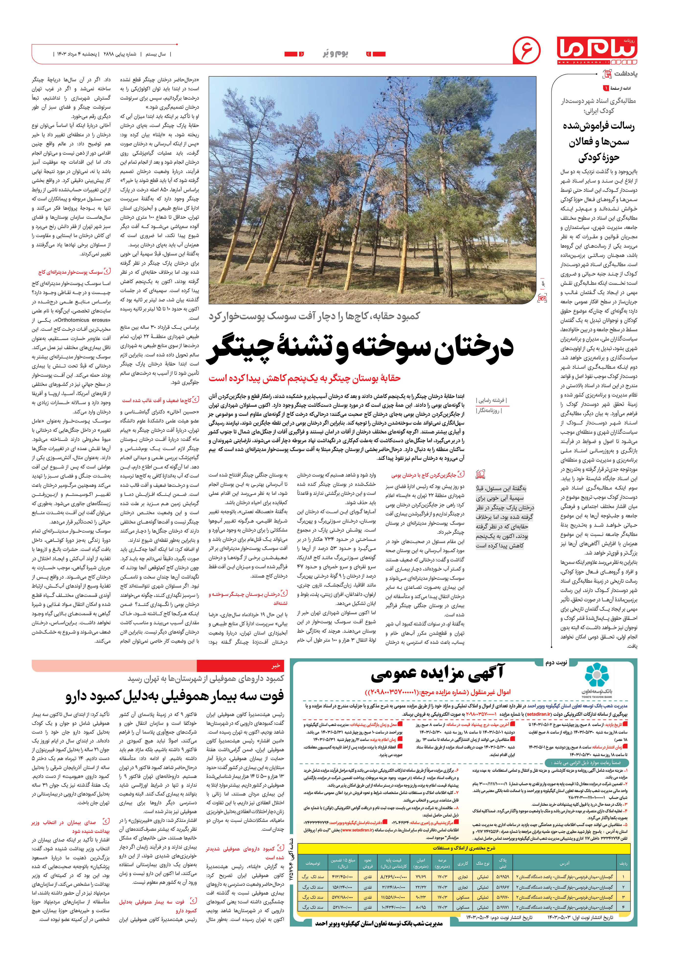 صفحه ۶ شماره ۲۸۹۷ روزنامه پیام ما