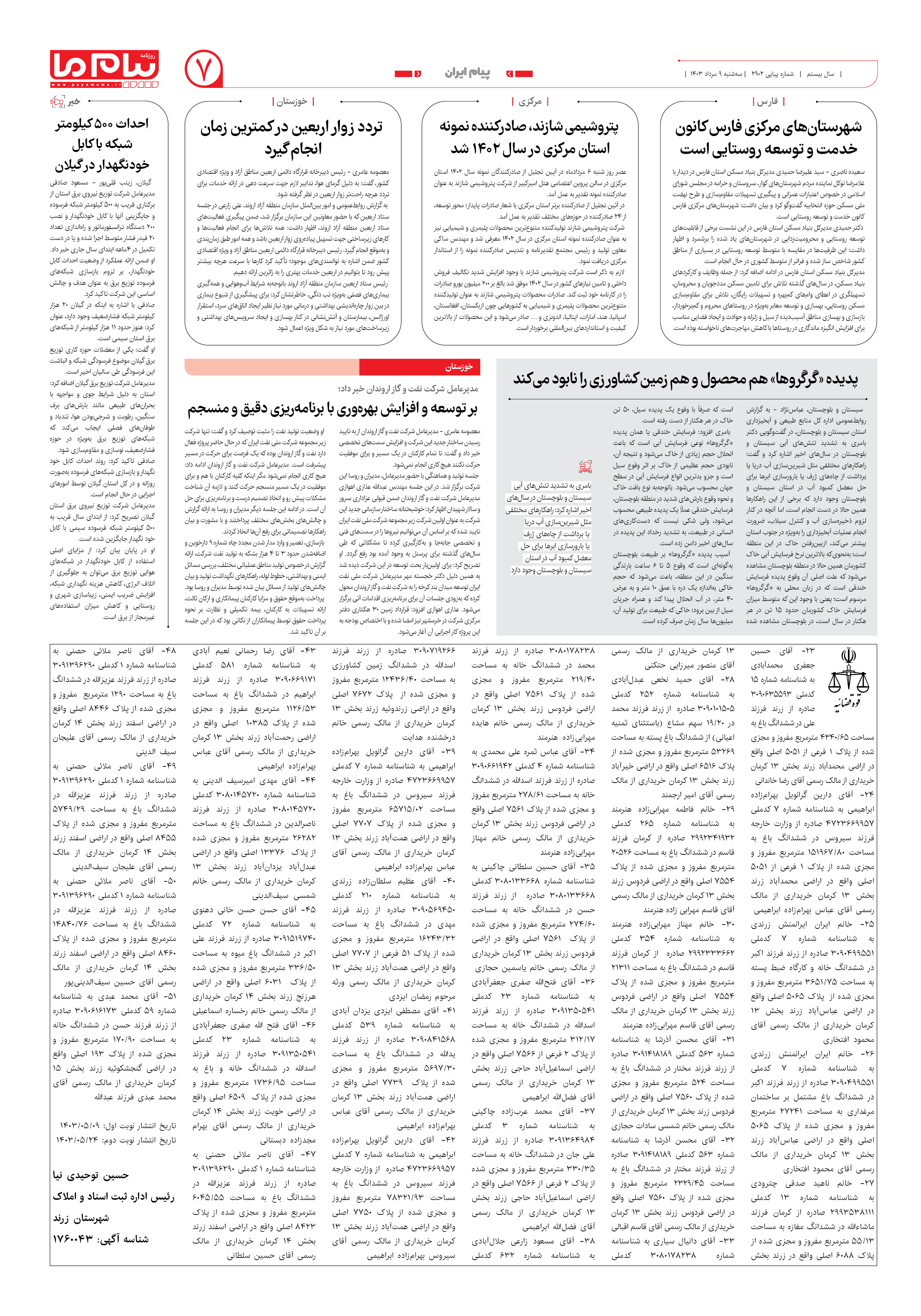 صفحه ۷ شماره ۲۹۰۲ روزنامه پیام ما