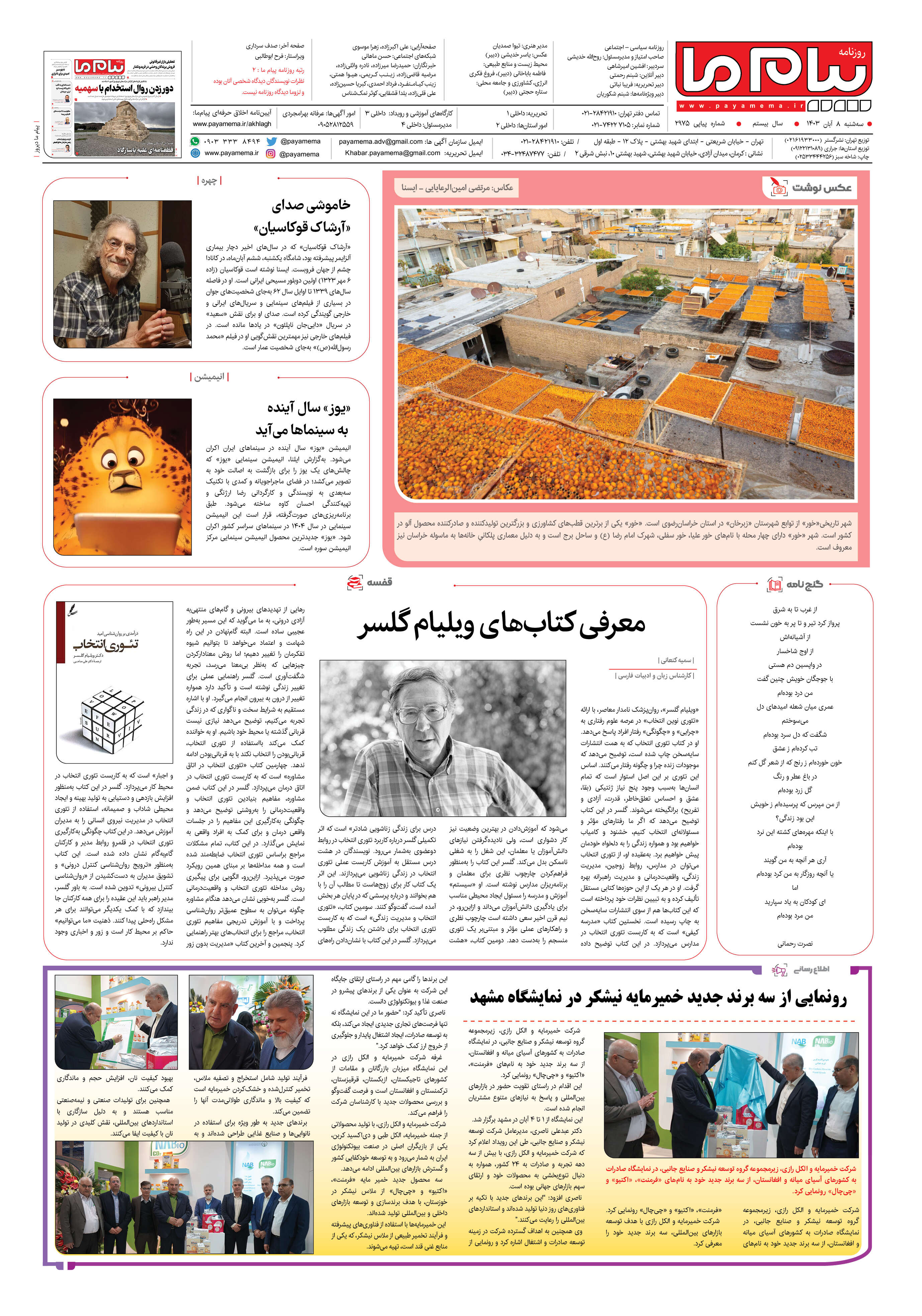 صفحه ۸ شماره ۲۹۷۵ روزنامه پیام ما