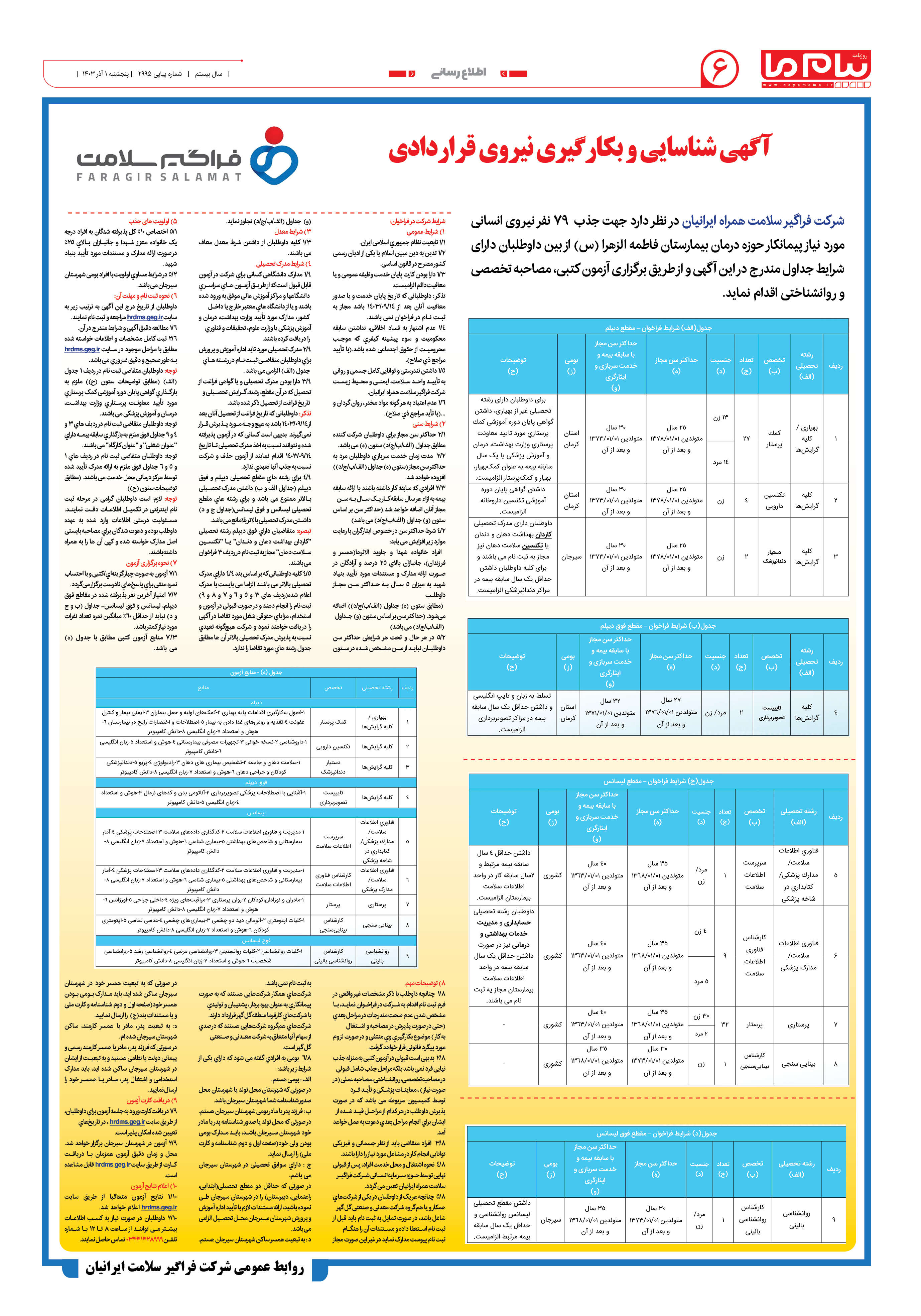 صفحه ۶ شماره ۲۹۹۵ روزنامه پیام ما
