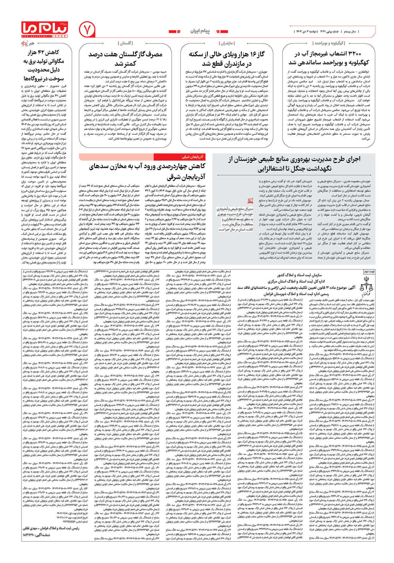صفحه ۷ شماره ۳۰۲۱ روزنامه پیام ما