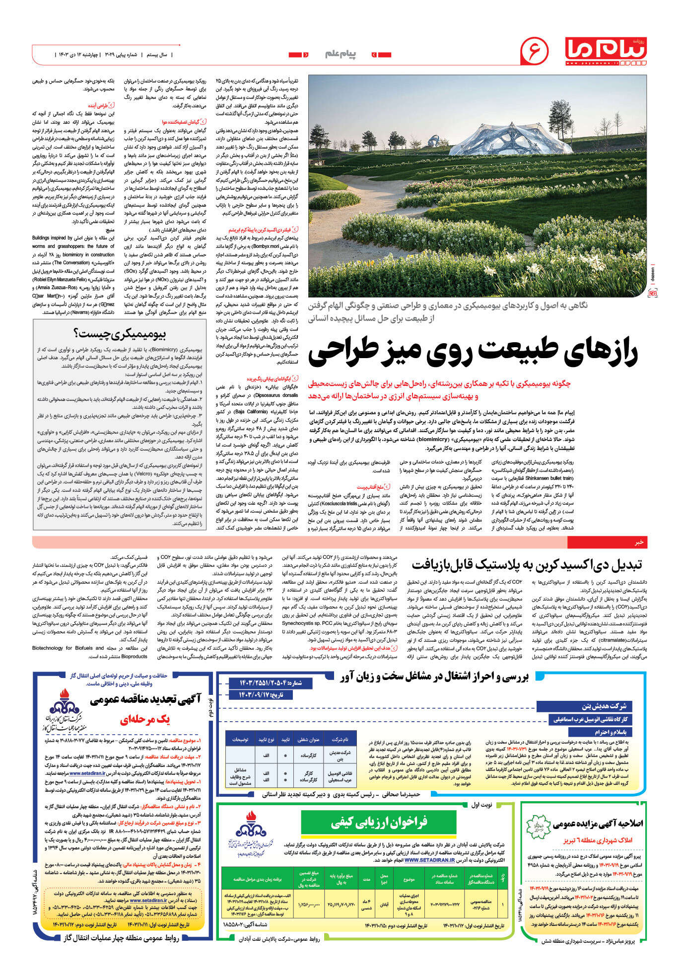 صفحه ۶ شماره ۳۰۲۹ روزنامه پیام ما