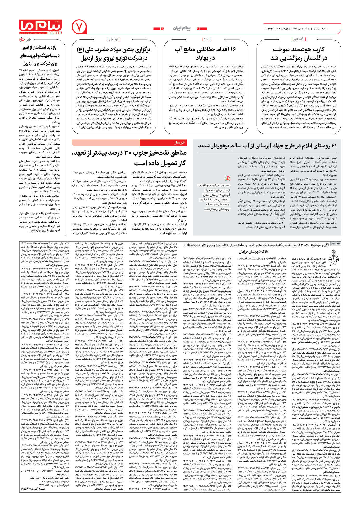صفحه ۷ شماره ۳۰۴۰ روزنامه پیام ما