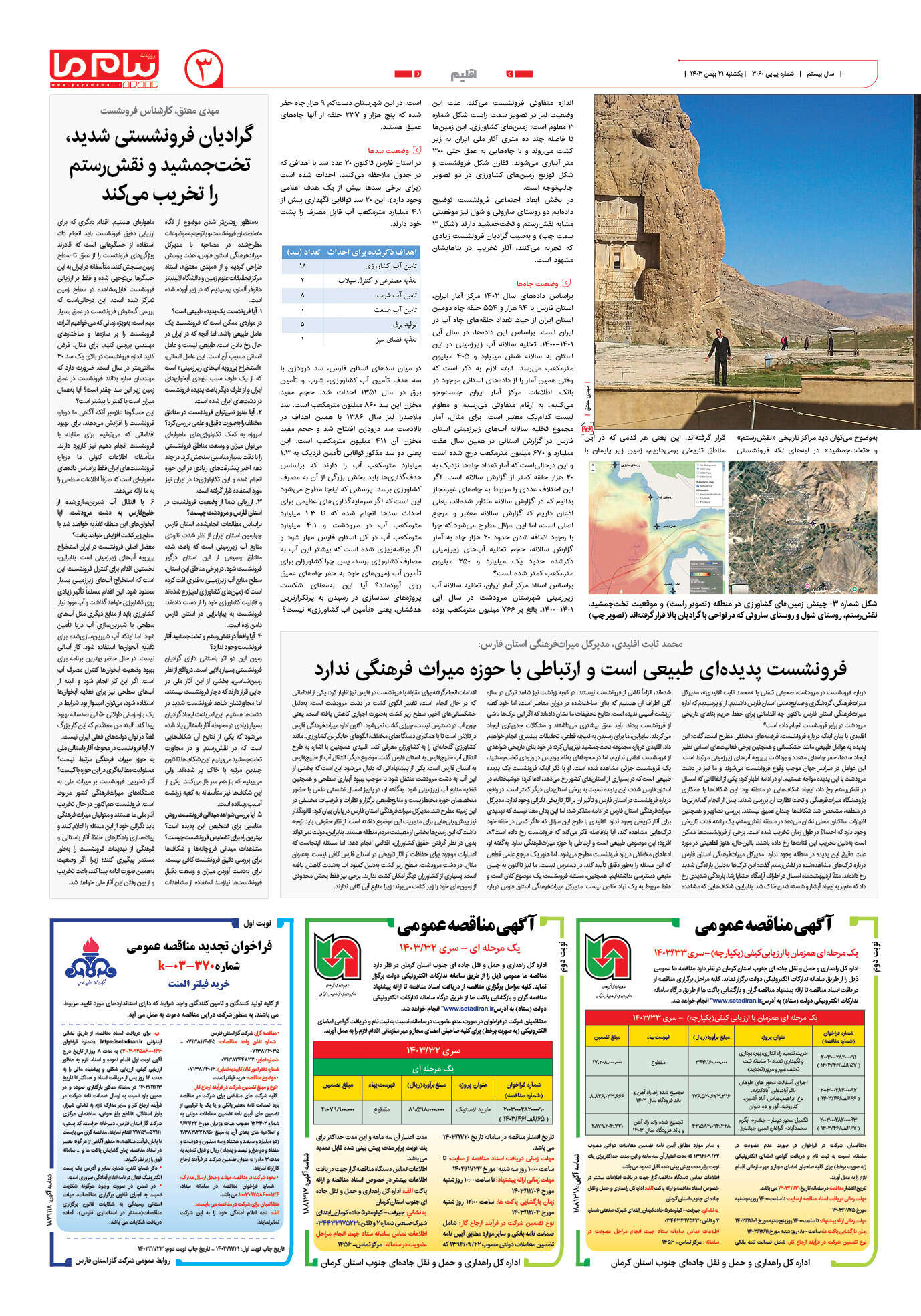 صفحه ۳ شماره ۳۰۶۰ روزنامه پیام ما