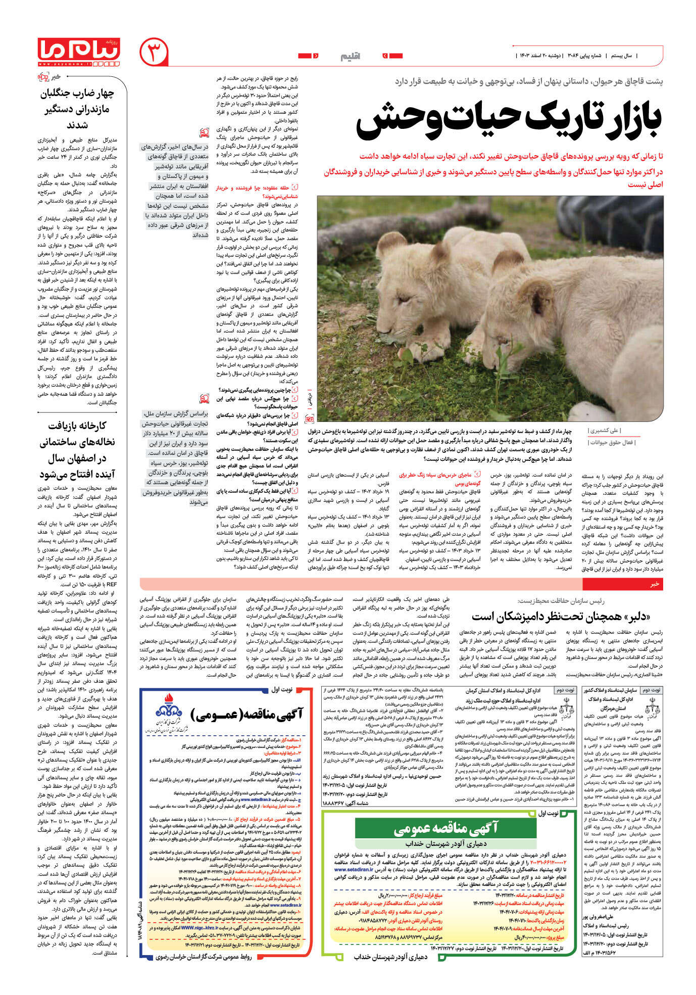 صفحه ۳ شماره ۳۰۸۴ روزنامه پیام ما
