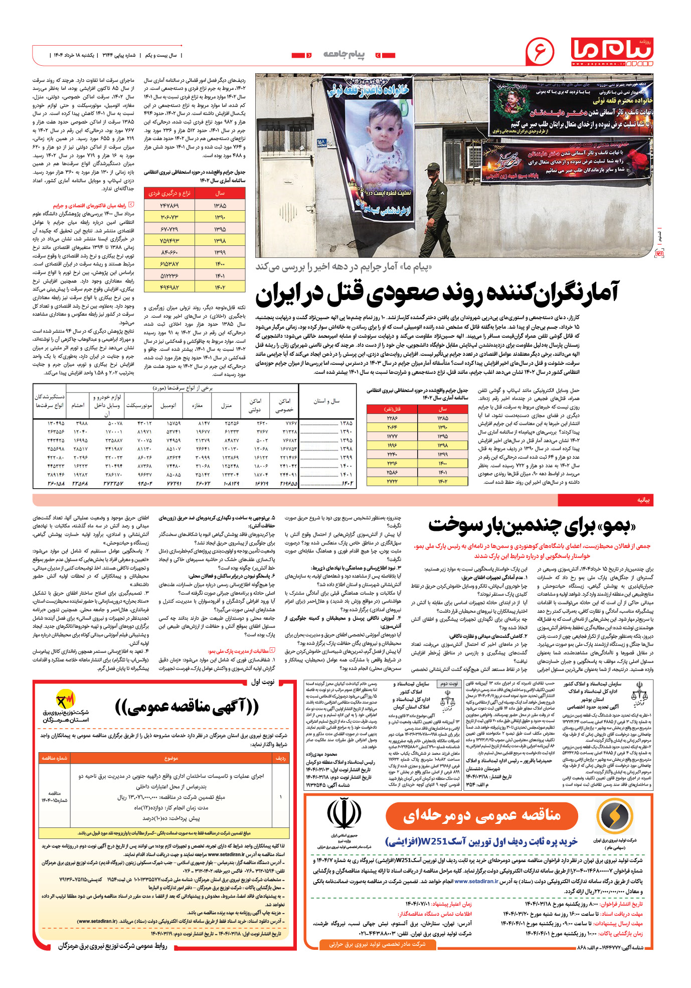 صفحه ۶ شماره ۳۱۴۴ روزنامه پیام ما