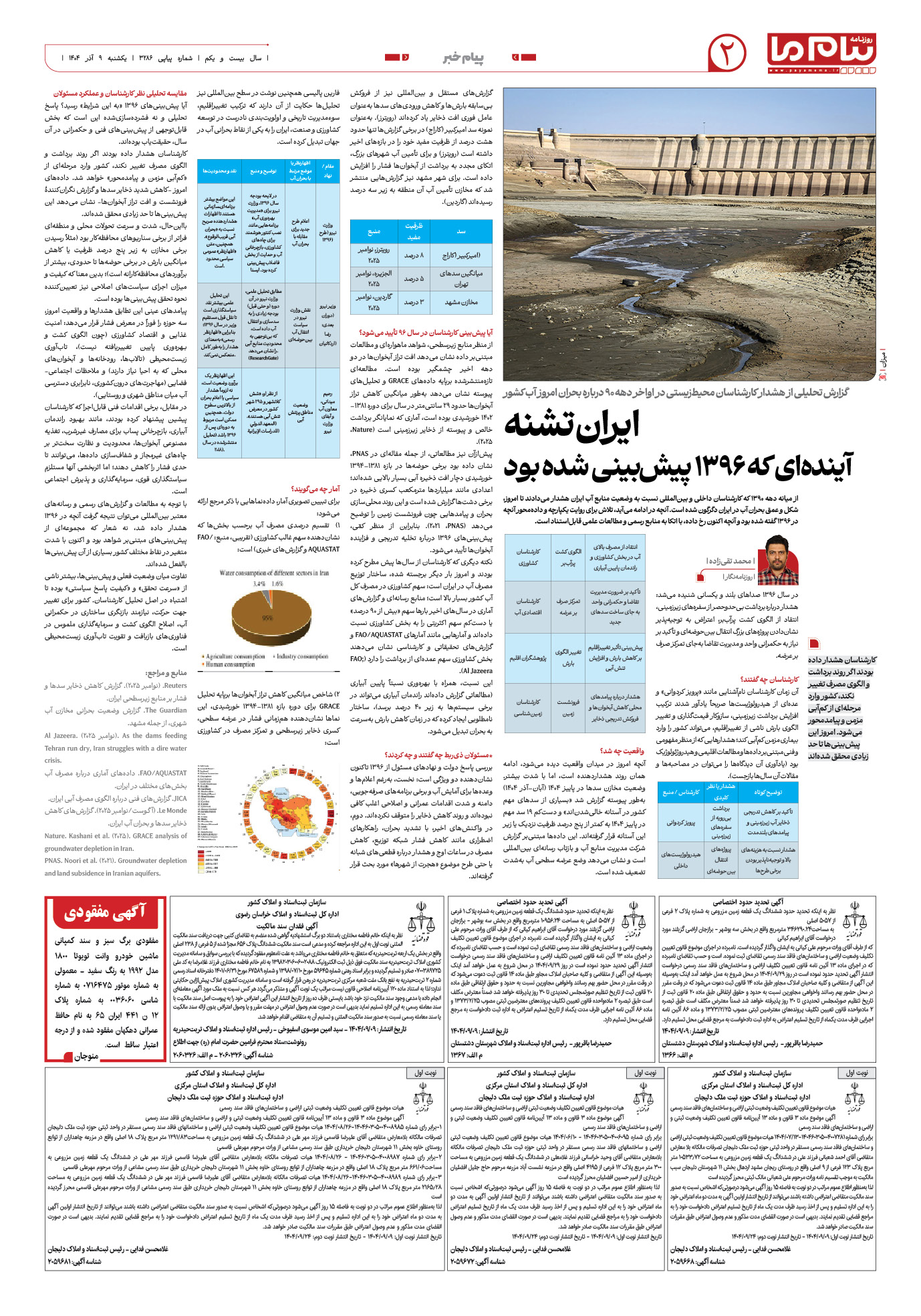 صفحه ۲ شماره ۳۲۸۶ روزنامه پیام ما