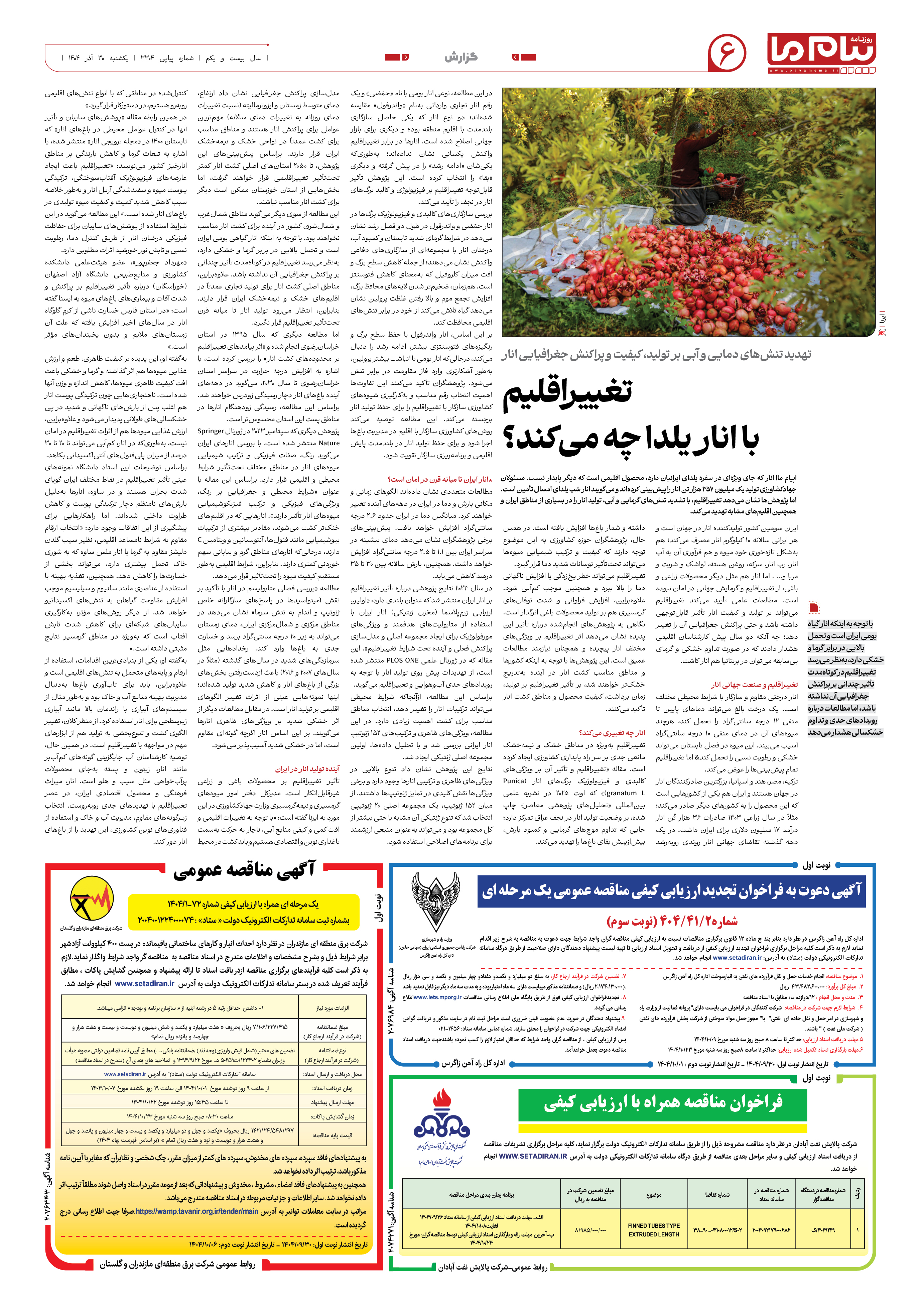 صفحه ۶ شماره ۳۳۰۴ روزنامه پیام ما