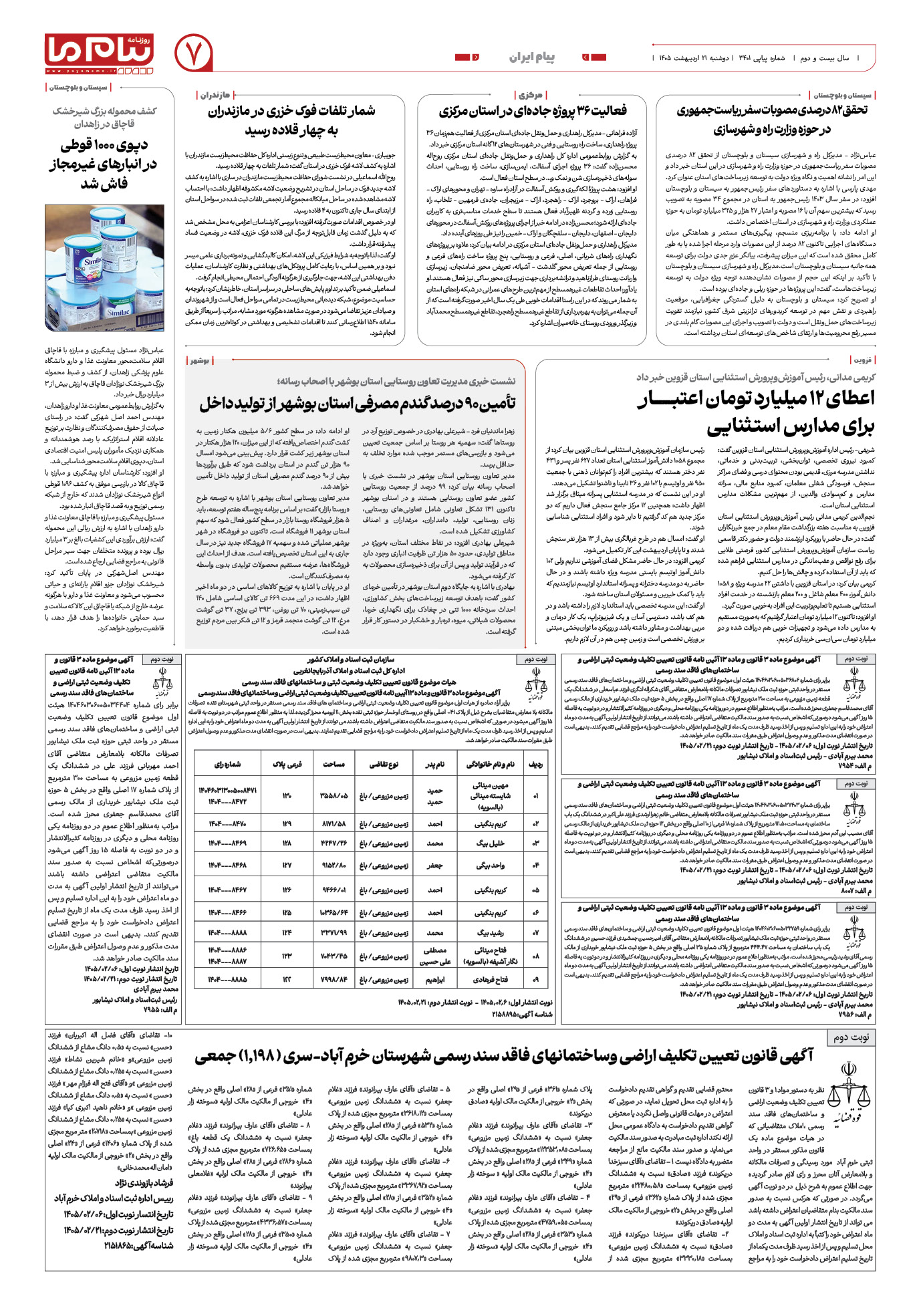 صفحه ۷ شماره ۷ روزنامه پیام ما