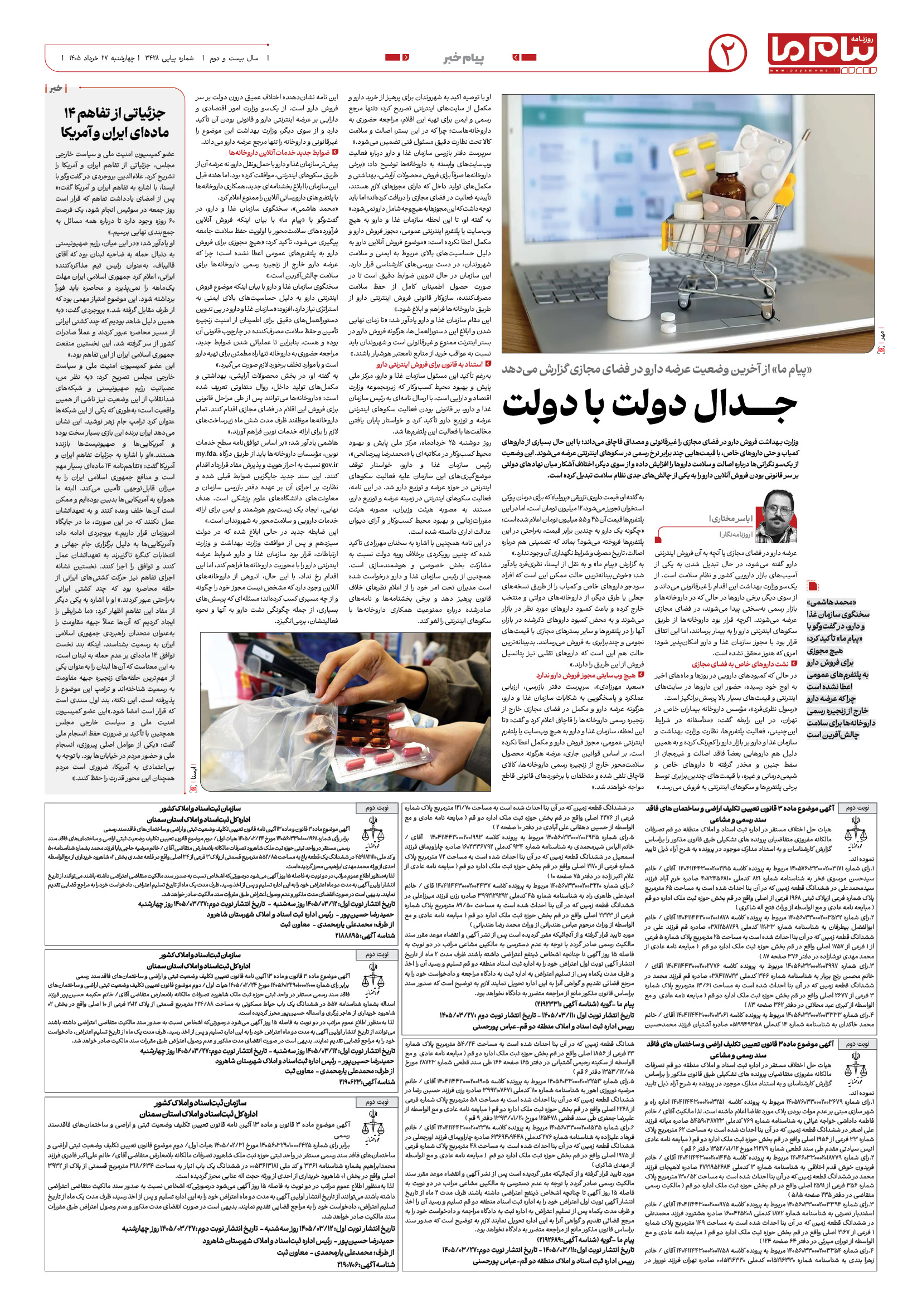 صفحه ۲ شماره ۲ روزنامه پیام ما