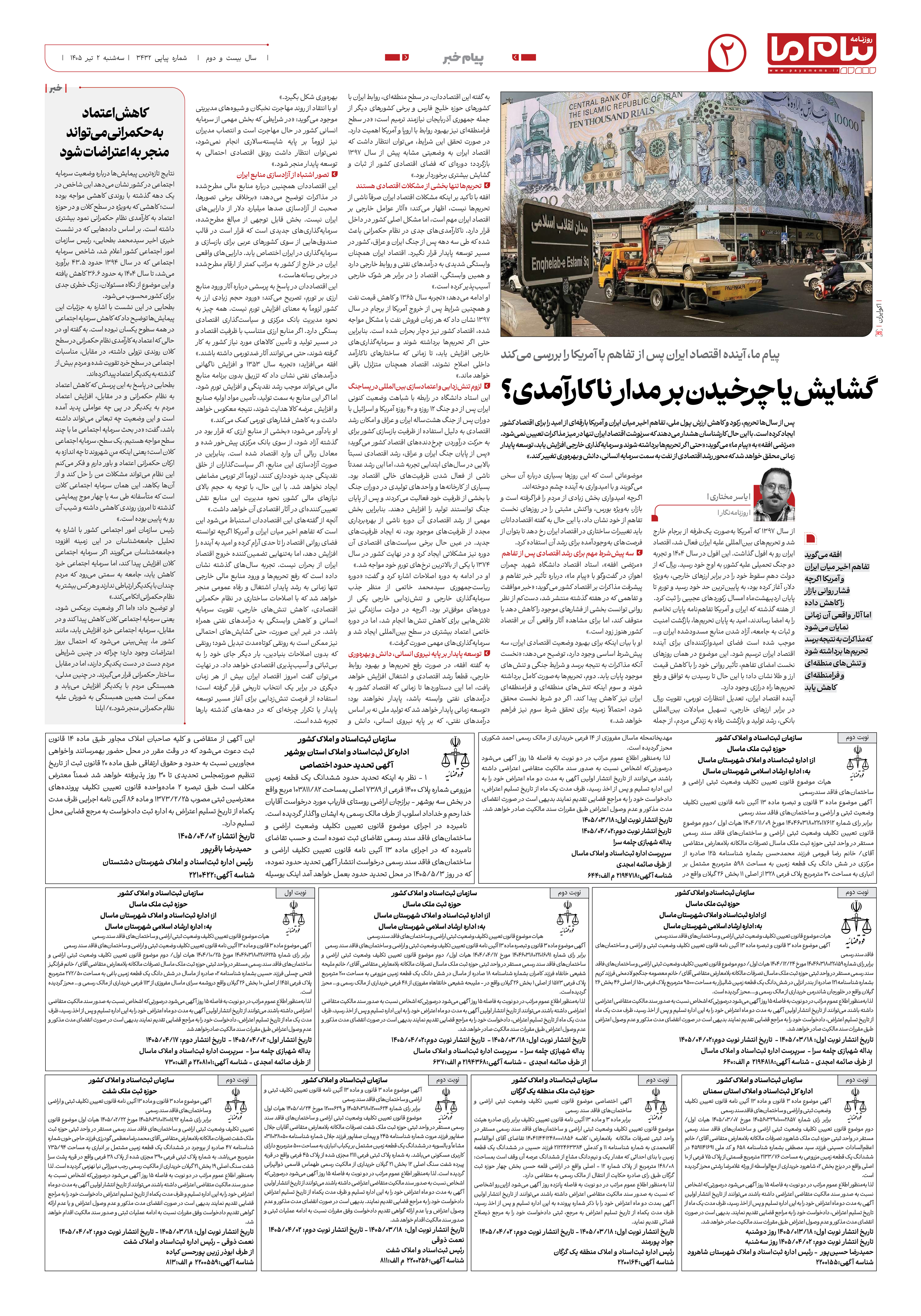 صفحه ۲ شماره ۲ روزنامه پیام ما