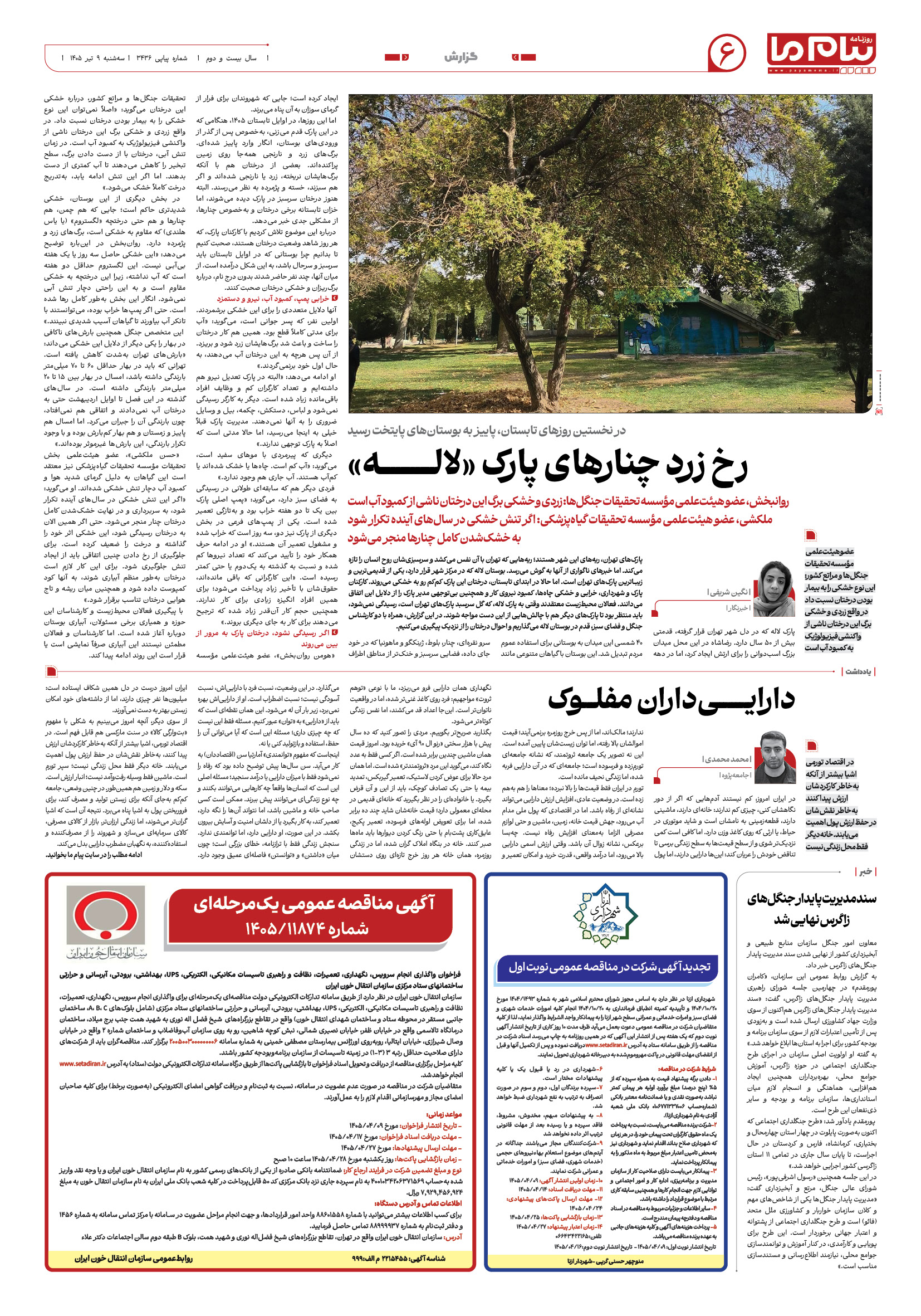 صفحه ۶ شماره ۶ روزنامه پیام ما