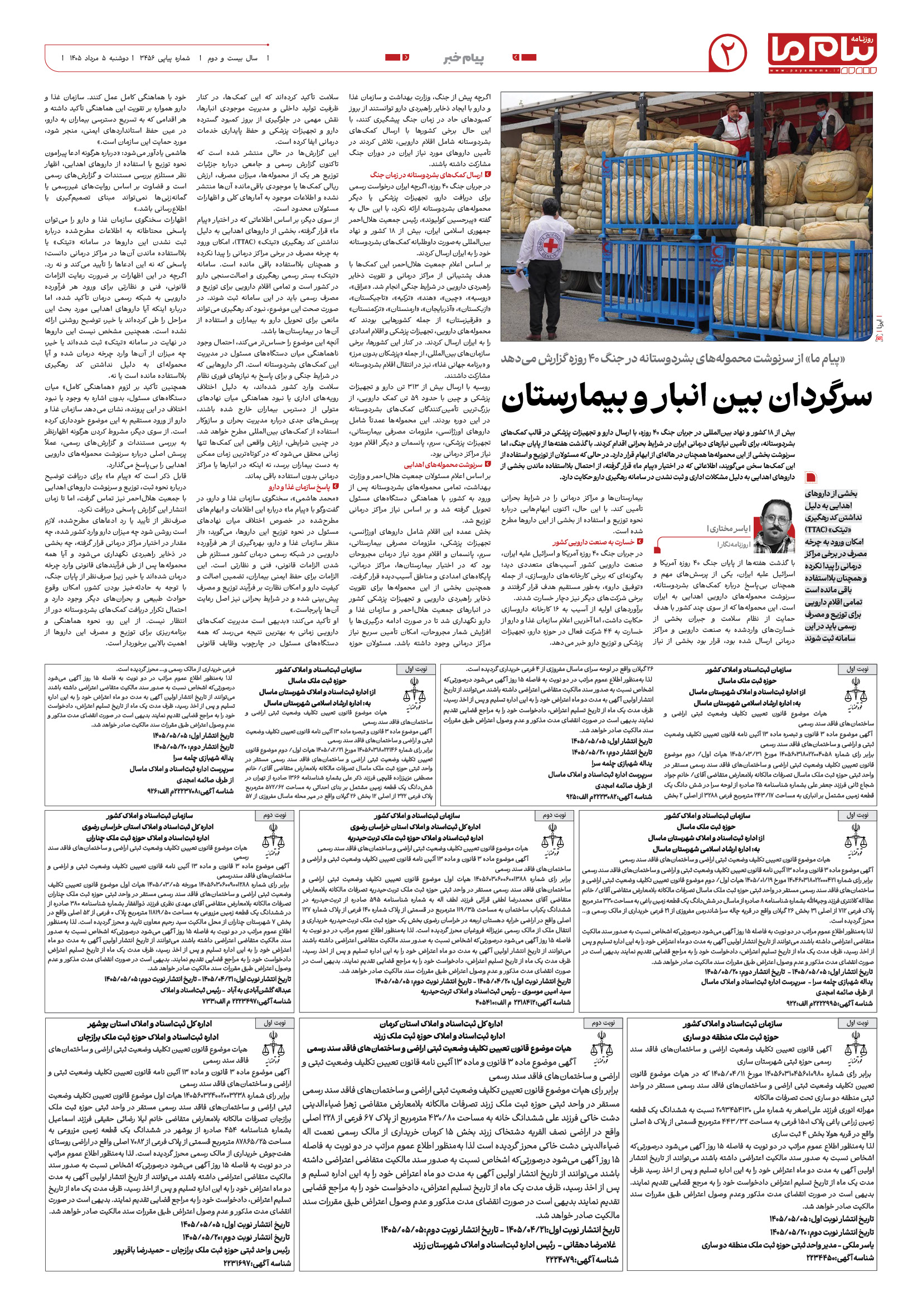 صفحه ۲ شماره ۲ روزنامه پیام ما