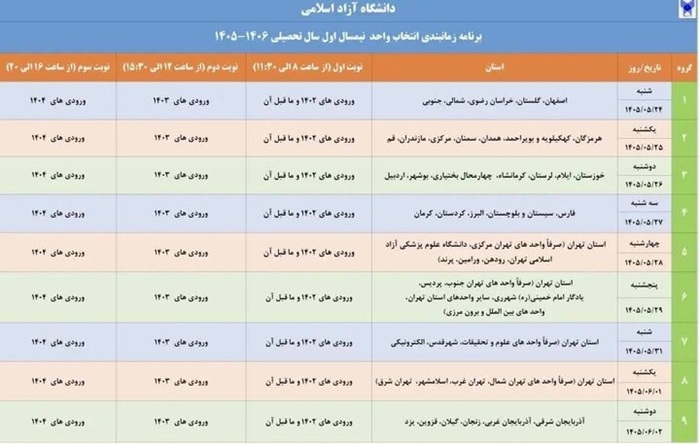 آغاز انتخاب واحد دانشگاه آزاد از ۲۴ مرداد
