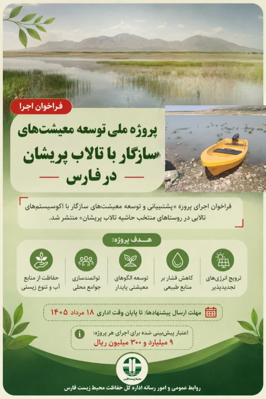 فراخوان ملی برای توسعه معیشت‌های سازگار با تالاب پریشان در استان فارس